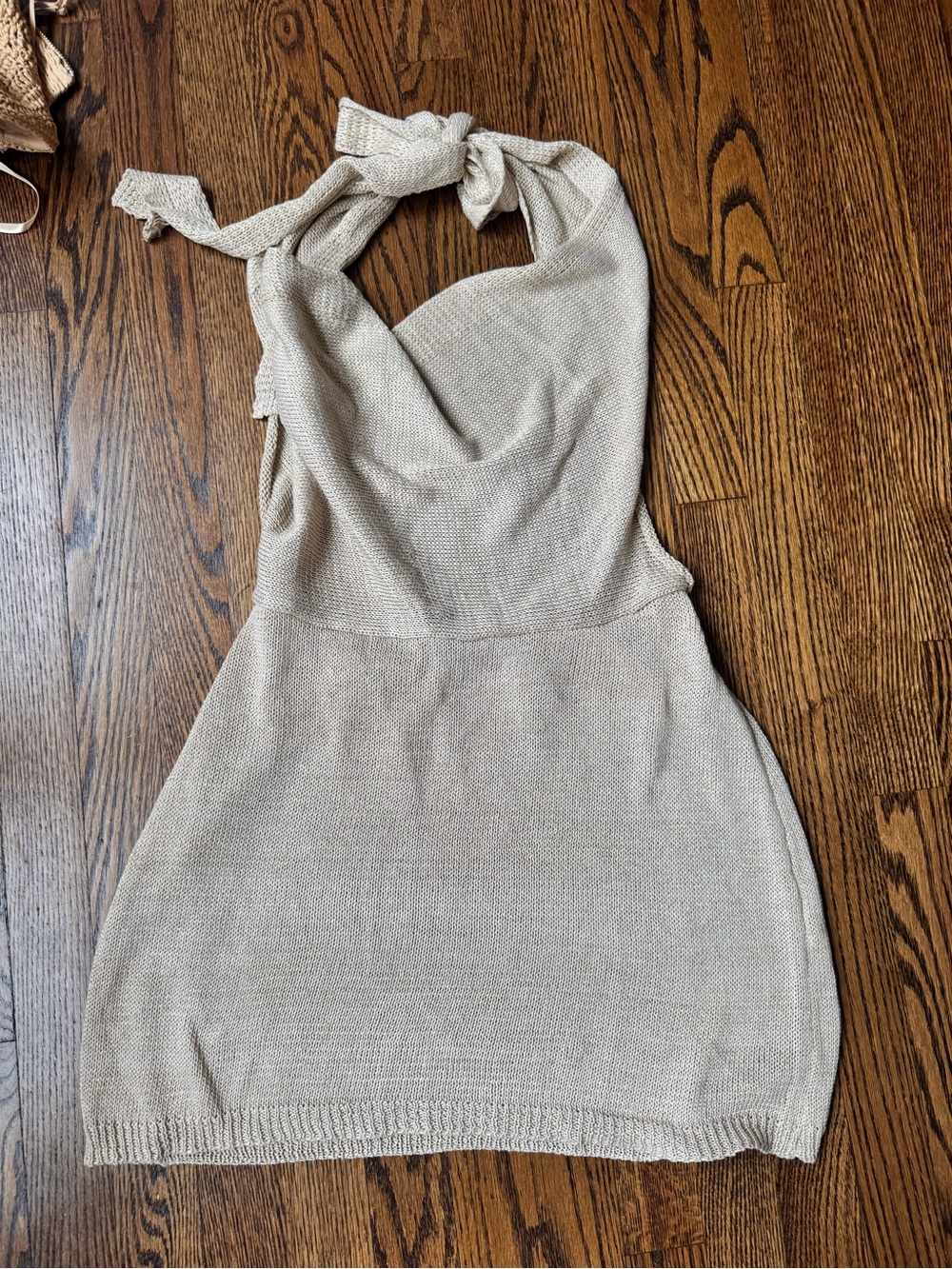 Knit Halter Mini Dress in Light Beige